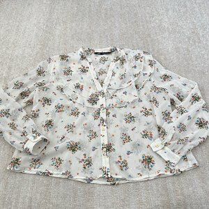 Zara Floral Semi-Sheer Floral Blouse